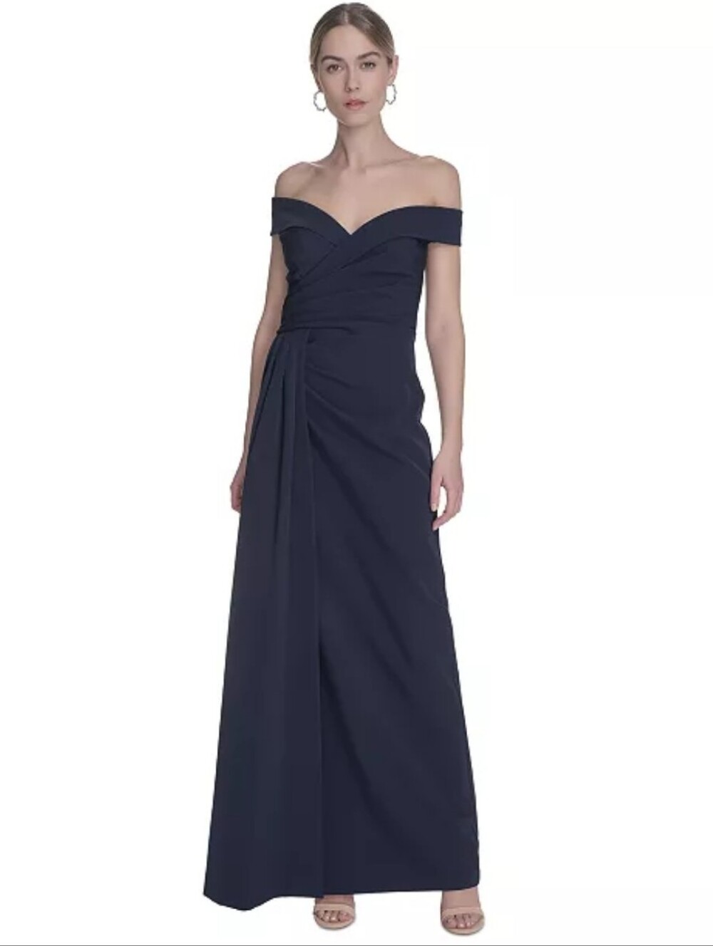Eliza J NWT $228 Navy Off Shoulder Ruched Maxi Gown Plus Size 18W Statement Piec